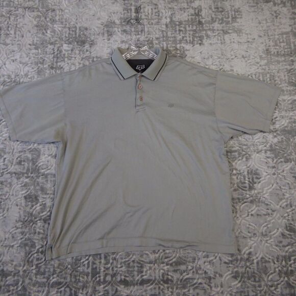 Fox Racing Polo Shirt Mens Large Gray Embroidered Logo Short Sleeve Distressed - Picture 1 of 11